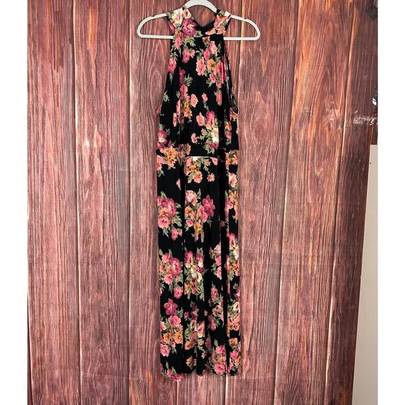 Lane Bryant Tie Halter Maxi Dress Floral Print Black & Pink NEW Size 22/24P - Picture 2 of 8